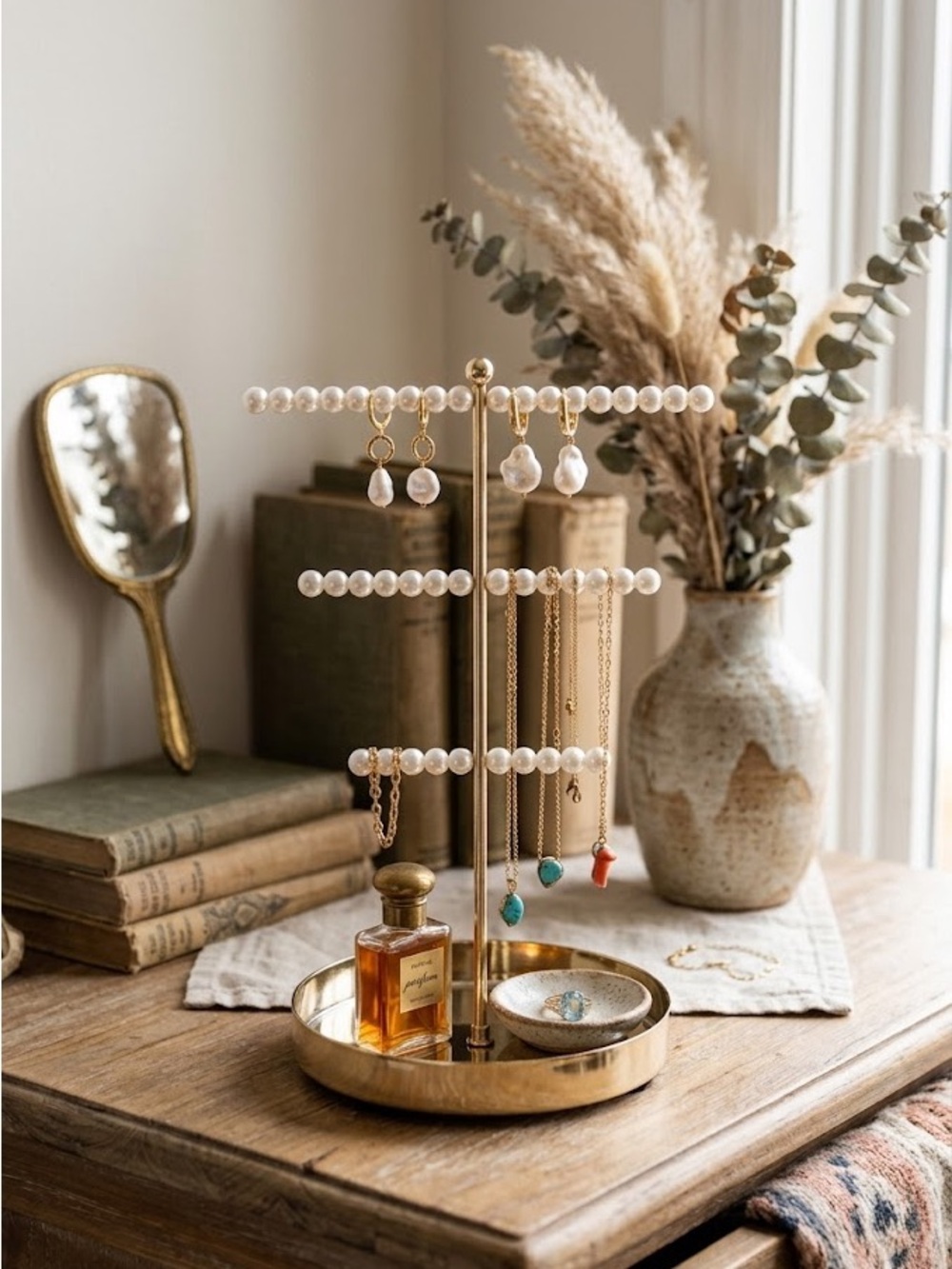 The Colette Pearl-Embellished Jewelry Tier Stand